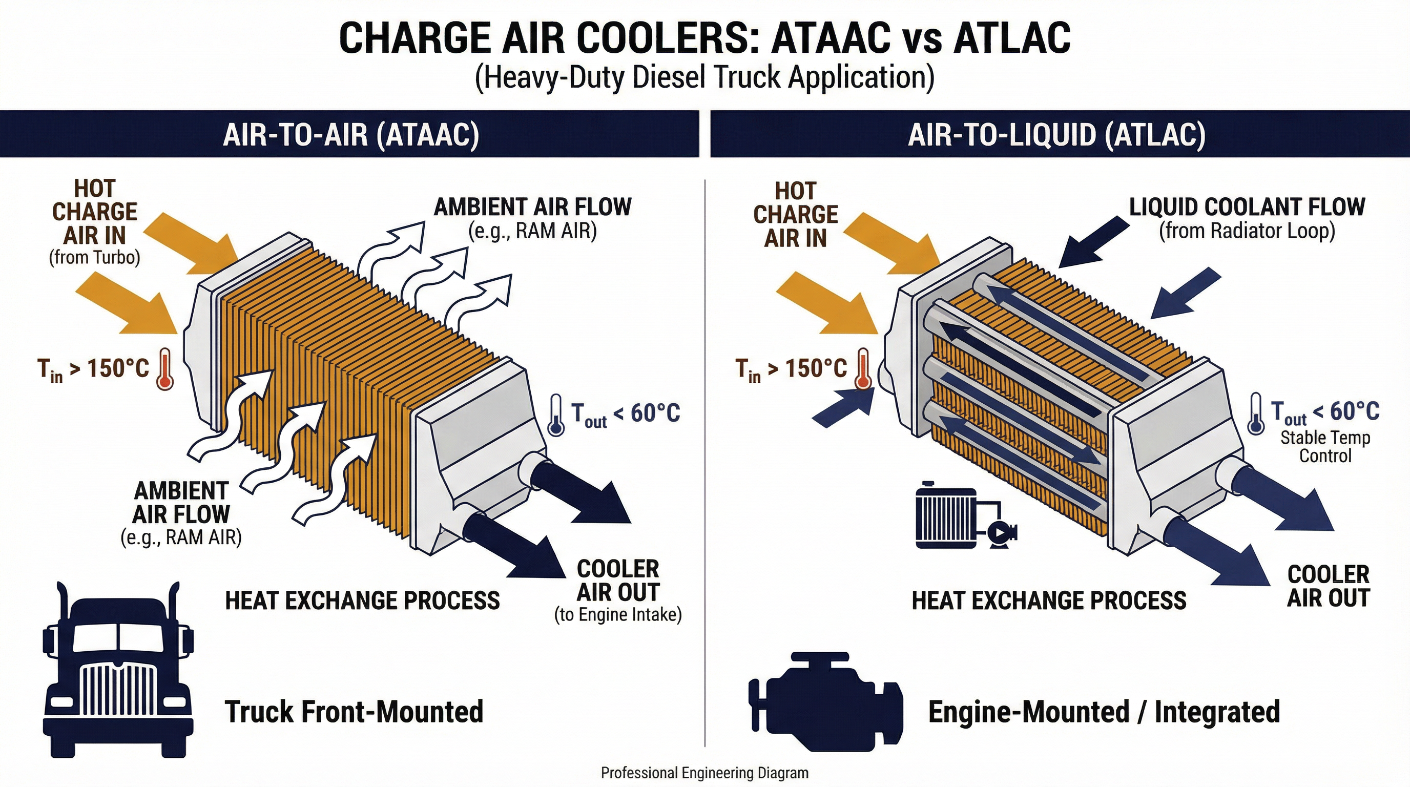 Air-to-air vs air-to-liquid charge air cooler types