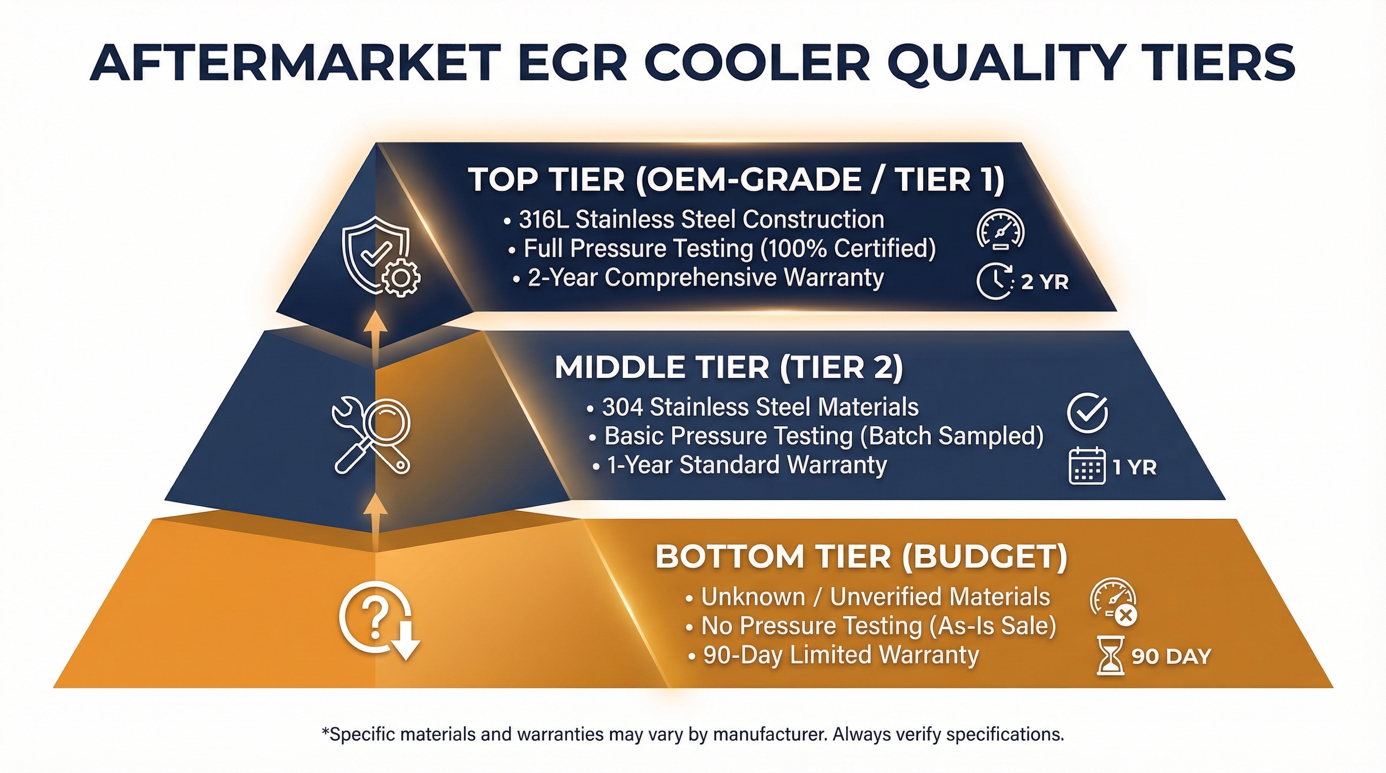EGR cooler quality tiers comparison chart