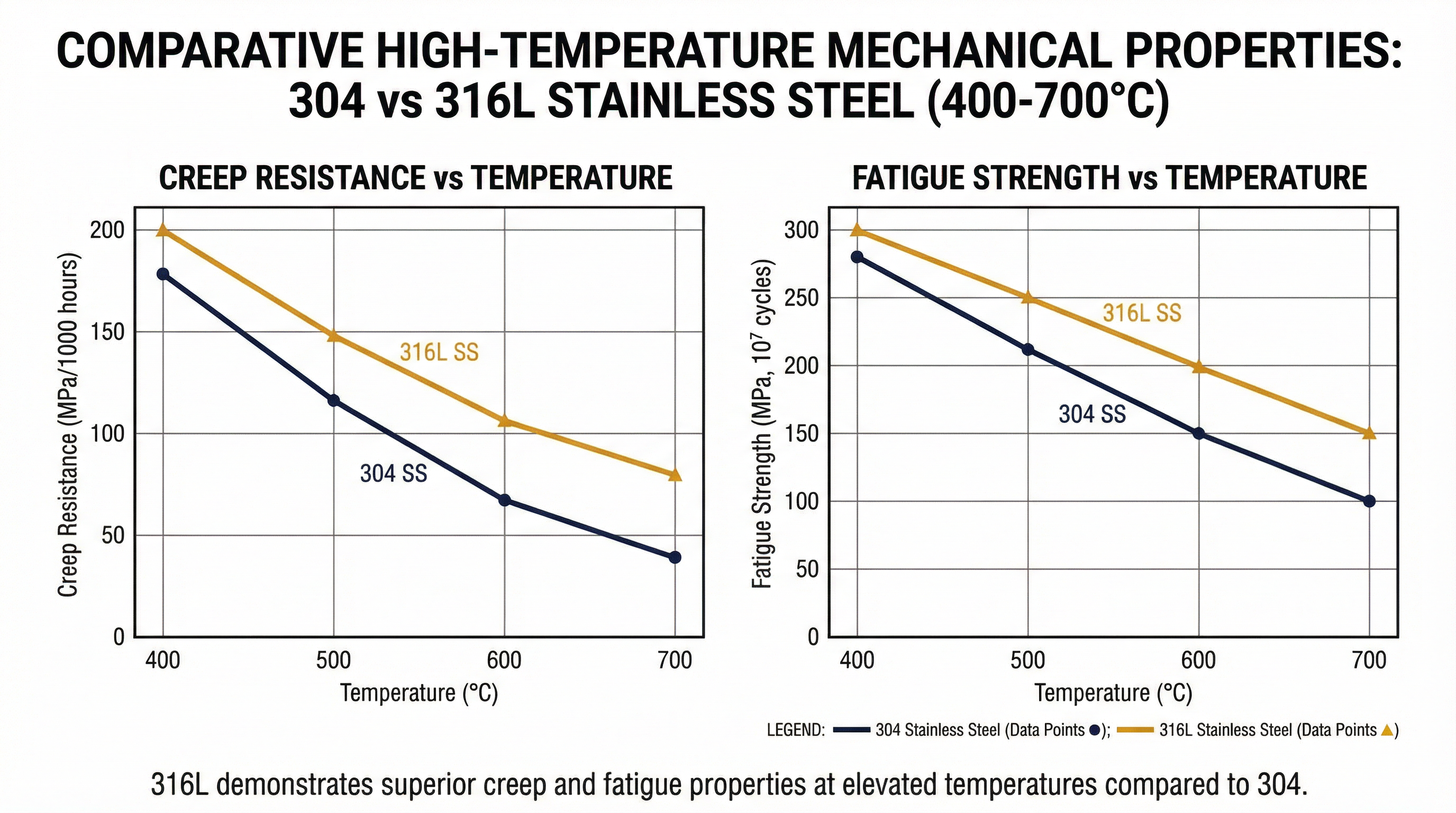 High temperature mechanical properties 304 vs 316L stainless steel