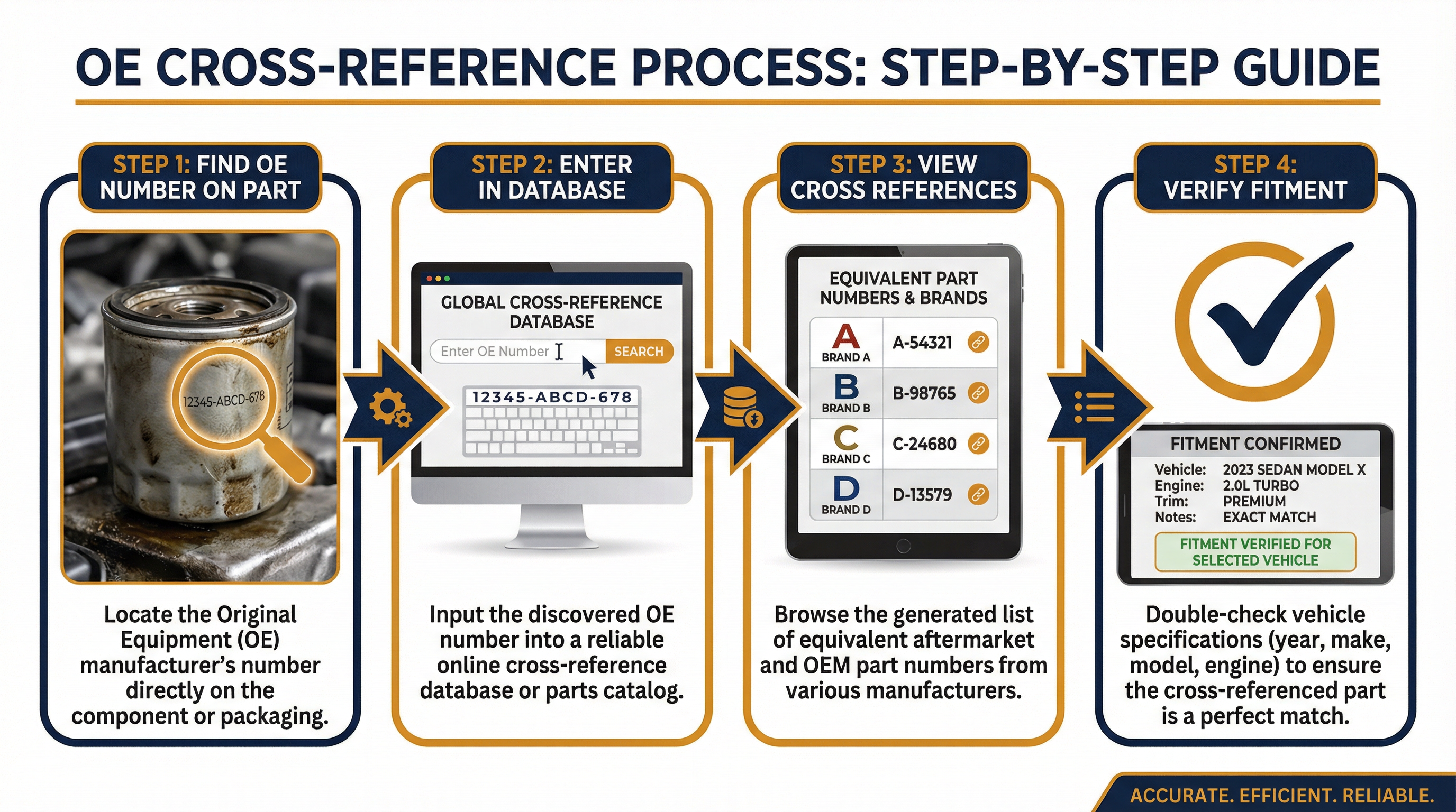 Step-by-step OE cross-reference lookup process
