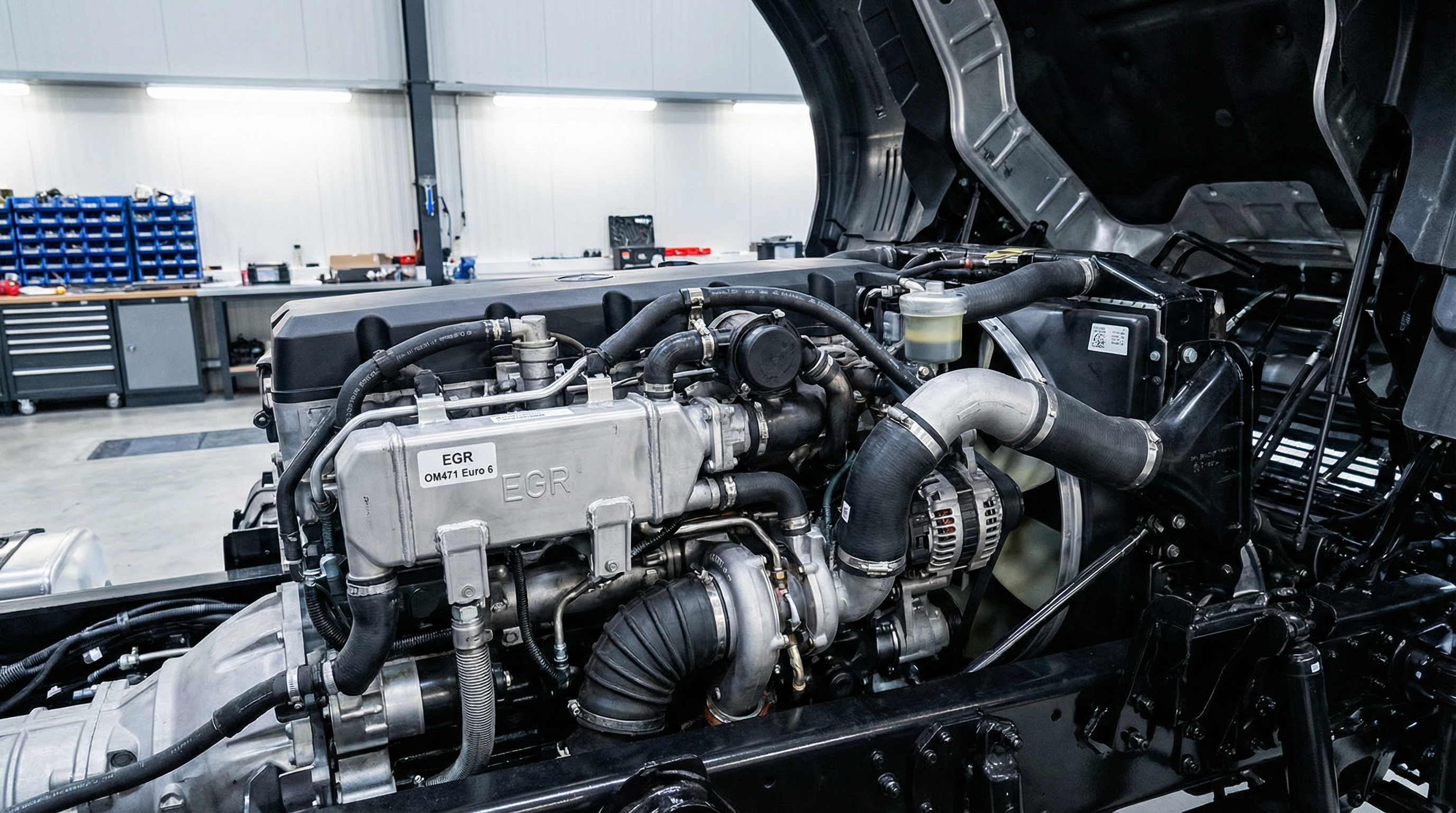 Mercedes-Benz Actros MP4 OM471 Euro 6 engine bay EGR system
